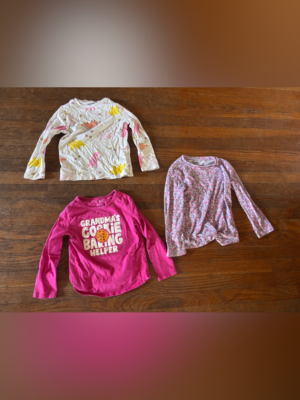 Girls' Long Sleeve Graphic & Printed Tops - Pink, White, Floral